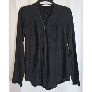 Elaine Kim 100% Silk Long Sleeve Zippered Blouse Size S Black